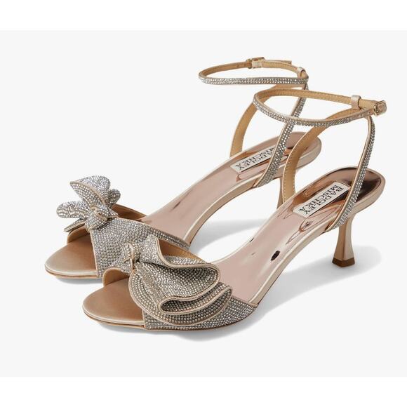 Badgley Mischka Remi Statement Heel Satin Rhinestone Bow Size 5 NWOB Wedding MOB - Picture 1 of 11